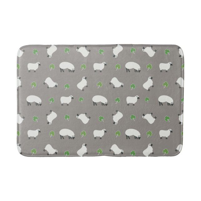 Irish Shamrock and Sheep Pattern Bath Mat (Front)