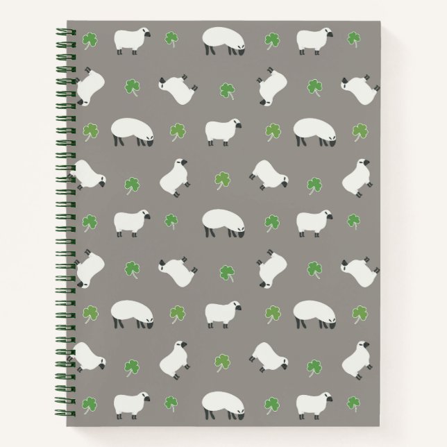 Irish Shamrock and Sheep Pattern Notebook (Front)