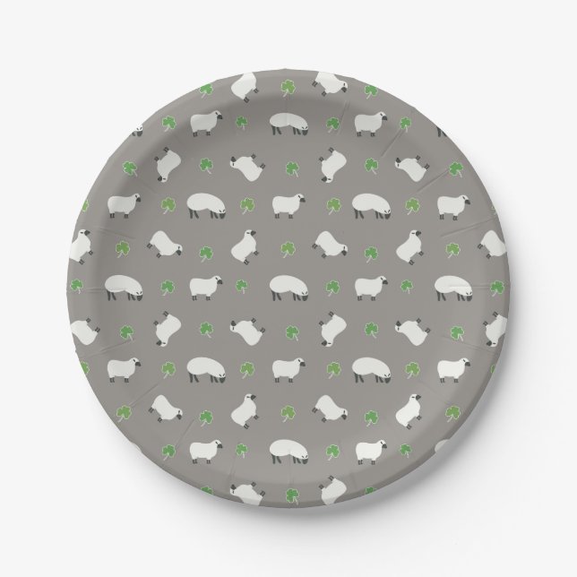 Irish Shamrock and Sheep Pattern Paper Plate (Front)