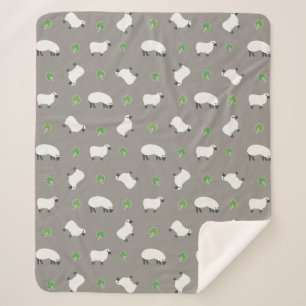 Irish Shamrock and Sheep Pattern Sherpa Blanket