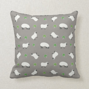 Irish Shamrock and Sheep Pattern Throw Pillow