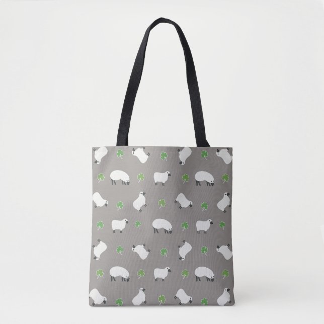 Irish Shamrock and Sheep Pattern Tote Bag (Front)