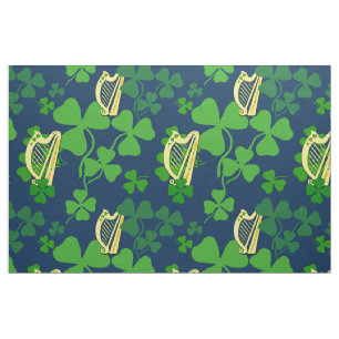 Irish shamrock, black, Irish harp fabric, blue 2L Fabric