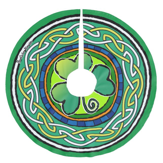 Irish shamrock brushed polyester tree skirt (Front)