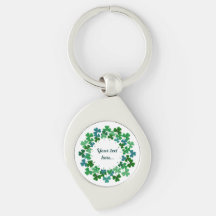 Irish Shamrock Circle  Custom Text  Keychain