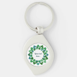 Irish Shamrock Circle  Custom Text  Keychain