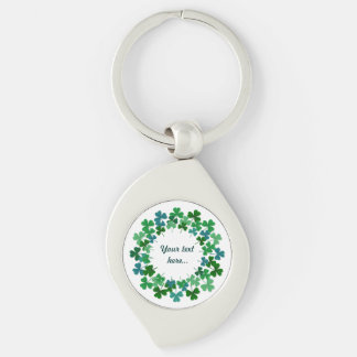 Irish Shamrock Circle  Custom Text  Keychain