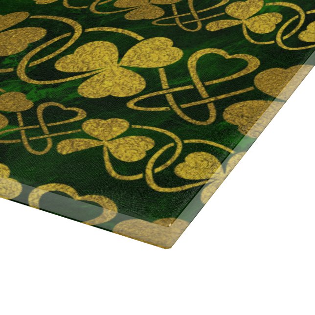 Irish Shamrock -Clover Gold and Green pattern Cutting Board (Corner)