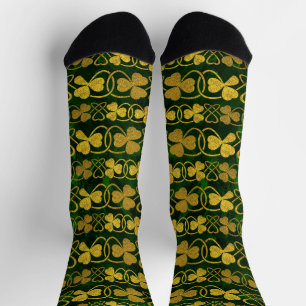 Irish Shamrock -Clover Gold and Green pattern Sock