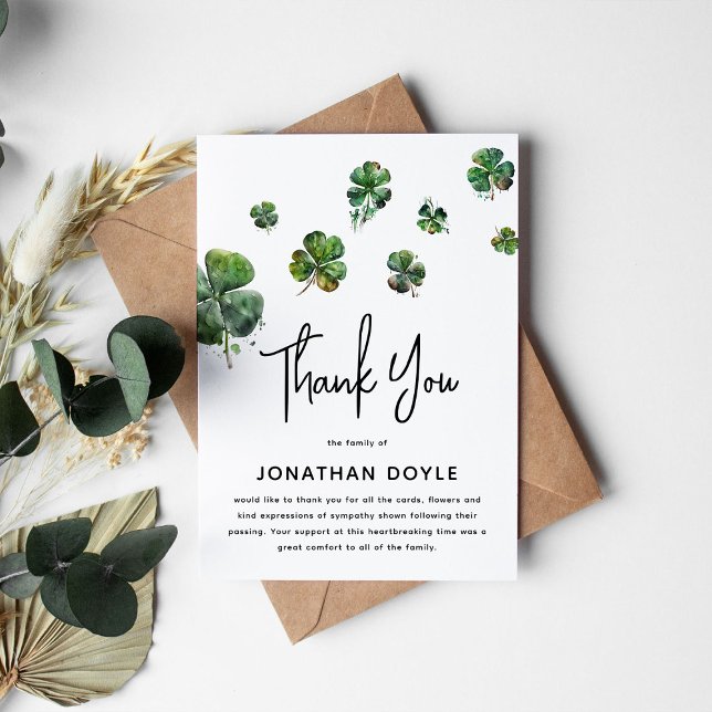 Irish Shamrock Clover Sympathy Thank You Card (Creator Uploaded)