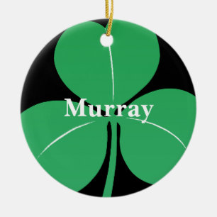 Irish Shamrock Custom Name Modern Green Black Ceramic Ornament