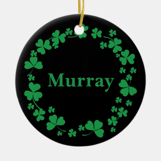 Irish Shamrock Custom Name Modern Wreath Ceramic Ornament (Front)