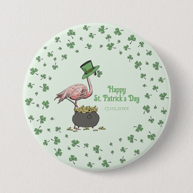Irish Shamrock Flamingo St. Patrick’s Day Party Bu 3 Inch Round Button (Front)