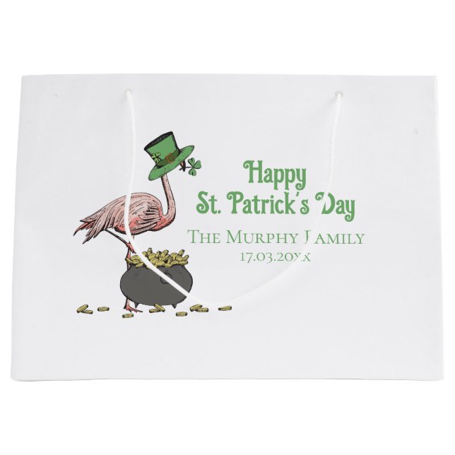 Irish Shamrock Flamingo St. Patrick’s Day Party Large Gift Bag (Front)