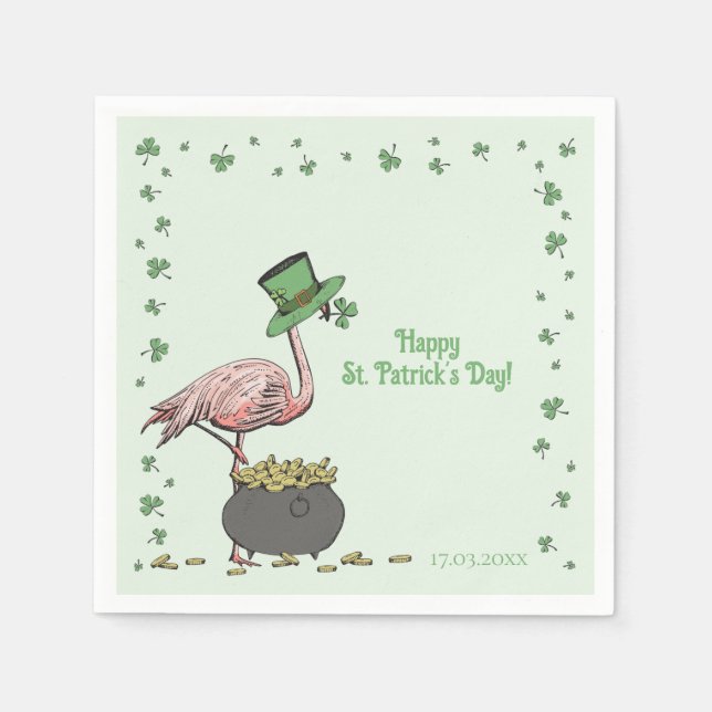 Irish Shamrock Flamingo St. Patrick’s Day Party Napkin (Front)