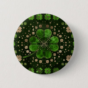Irish Shamrock Four-leaf clover Malachite and gold 2 Inch Round Button