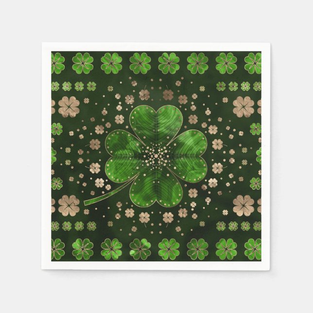 Irish Shamrock Four-leaf clover Malachite and gold Napkin (Front)