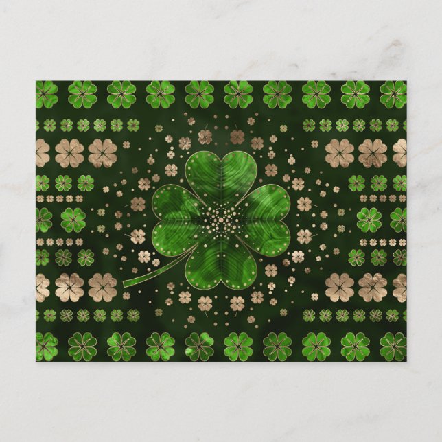 Irish Shamrock Four-leaf clover Malachite and gold Postcard (Front)