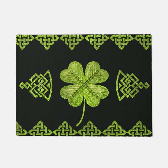 Irish Shamrock Four-leaf clover with celtic decor Doormat (Front)