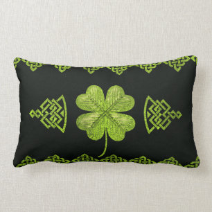 Irish Shamrock Four-leaf clover with celtic decor Lumbar Pillow