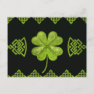 Irish Shamrock Four-leaf clover with celtic decor Postcard