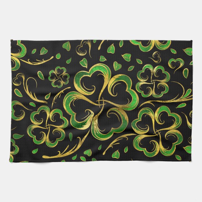 Irish Shamrock Four-leaf Lucky Clover Pattern Kitchen Towel (Horizontal)