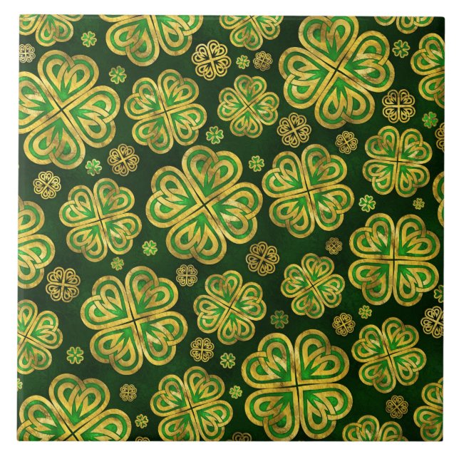 Irish Shamrock Four-leaf Lucky Clover Pattern Tile (Front)