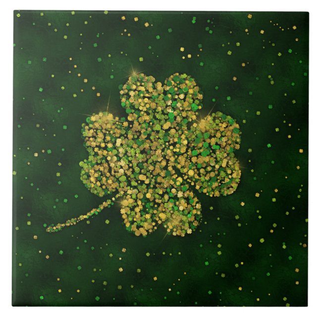 Irish Shamrock Four-leaf Lucky Clover Tile (Front)