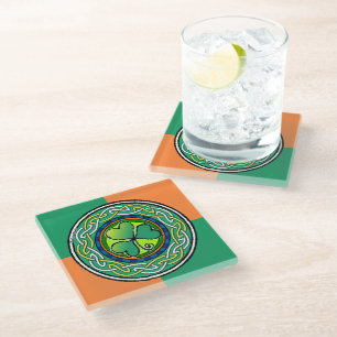 Irish shamrock glass coaster