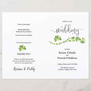 Irish Shamrock green wedding program   