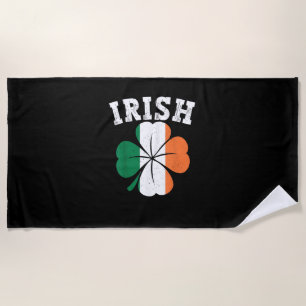 Irish Shamrock Ireland Flag St Patrick Day Vintage Beach Towel