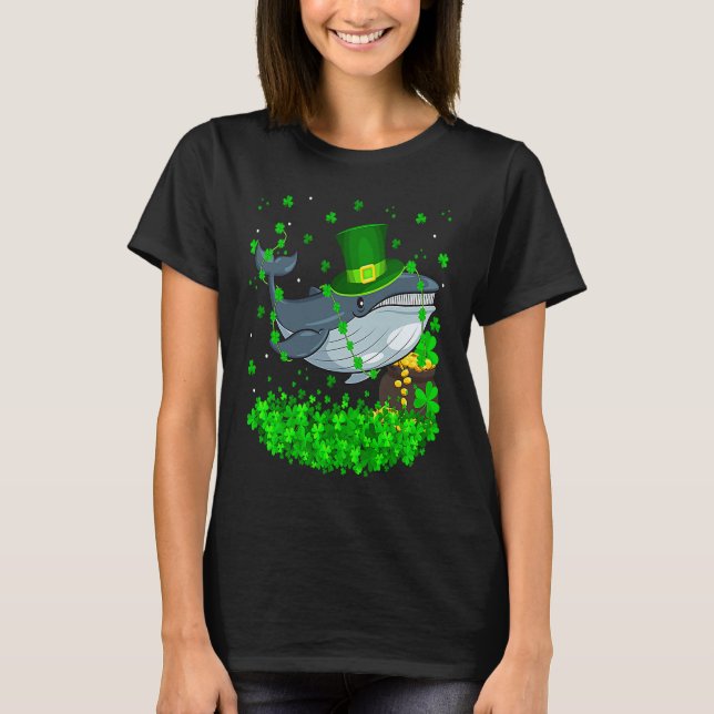 Irish Shamrock Leprechaun Blue Whale St Patrick's  T-Shirt (Front)