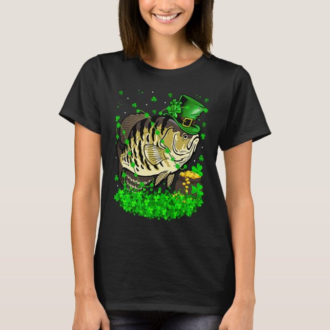 Irish Shamrock Leprechaun Crappie Fish St Patrick' T-Shirt (Front)