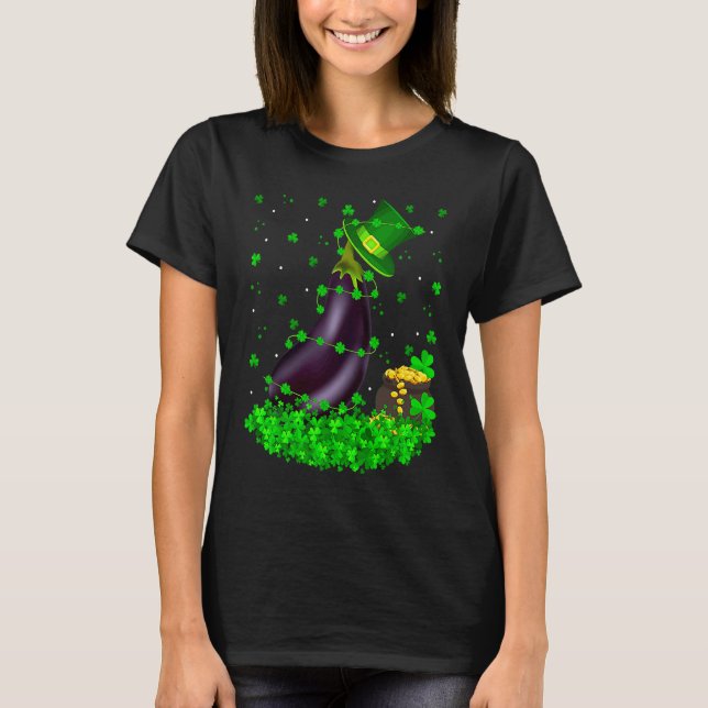 Irish Shamrock Leprechaun Eggplant St Patrick's Da T-Shirt (Front)