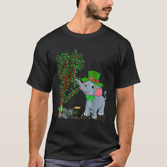 Irish Shamrock Leprechaun Hat Elephant St. Patrick T-Shirt (Front)