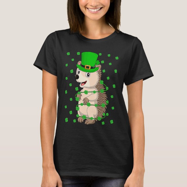 Irish Shamrock Leprechaun Hedgehog St Patrick's Da T-Shirt (Front)