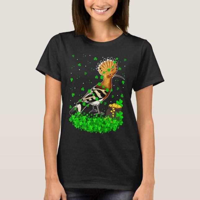 Irish Shamrock Leprechaun Hoopoes Bird St Patrick' T-Shirt (Front)
