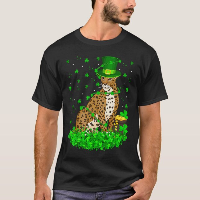 Irish Shamrock Leprechaun Jaguar St Patrick's Day T-Shirt (Front)