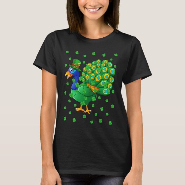 Irish Shamrock Leprechaun Peacock Bird St Patrick' T-Shirt (Front)