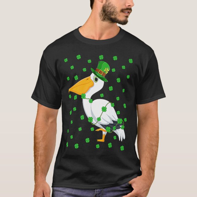 Irish Shamrock Leprechaun Pelican Bird St Patrick' T-Shirt (Front)