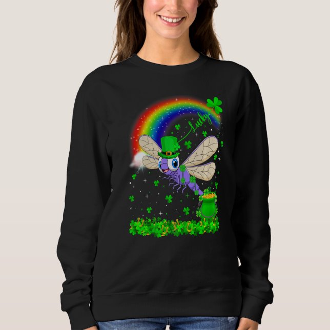 Irish Shamrock Rainbow Lucky Dragonfly St Patrick' Sweatshirt (Front)