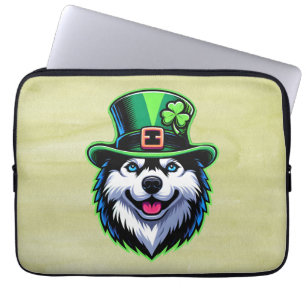 Irish Shamrock Siberian Husky Dog St Patricks Day Laptop Sleeve