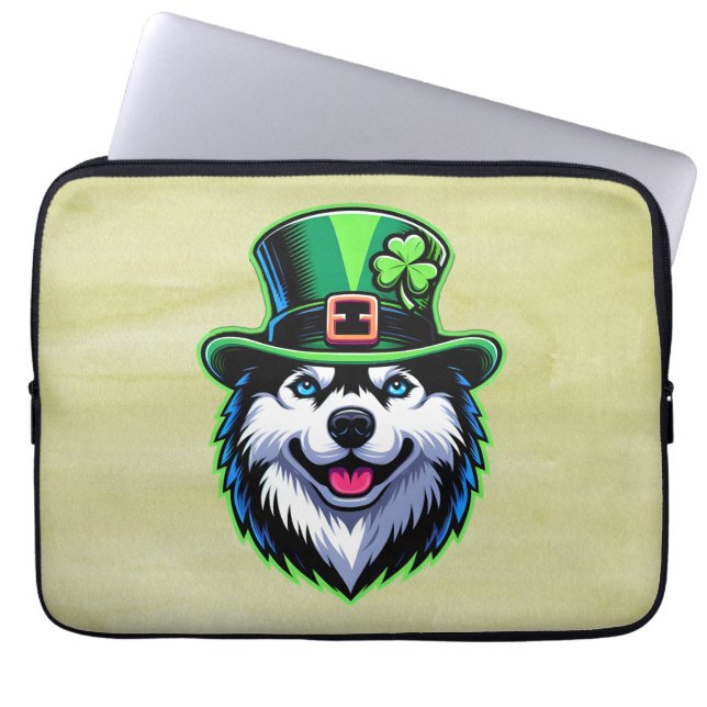 Irish Shamrock Siberian Husky Dog St Patricks Day Laptop Sleeve (Front)