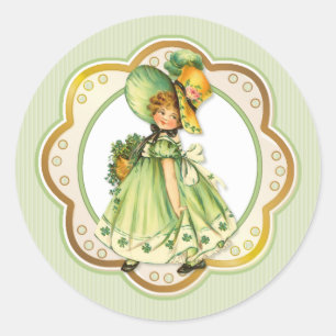 Irish Shamrock Stroll Girl Classic Round Sticker
