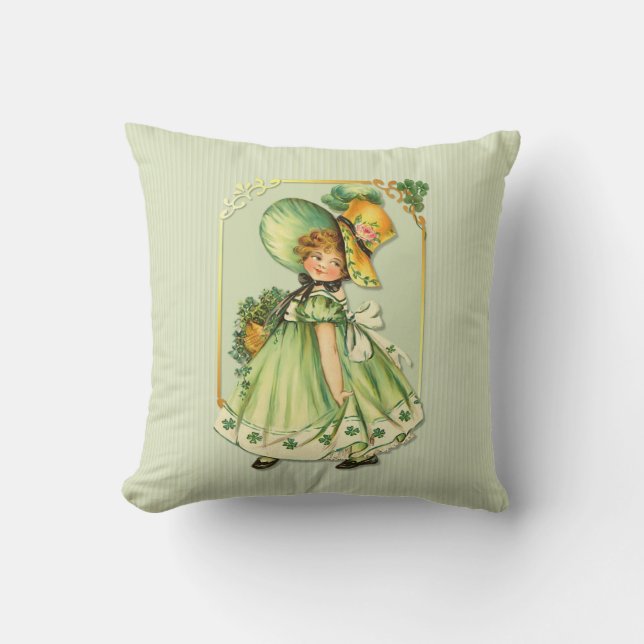 Irish Shamrock Stroll Throw Pillow (Front)