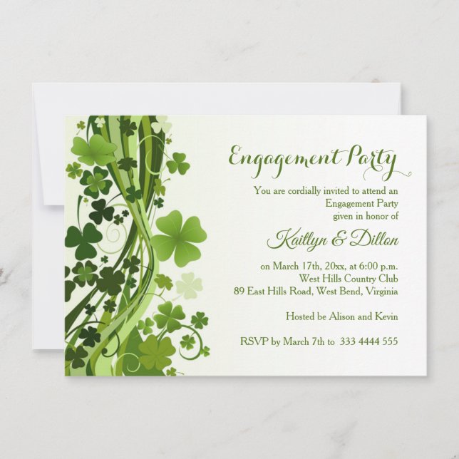 Irish Shamrock, swirls Engagement Party Invitation (Front)