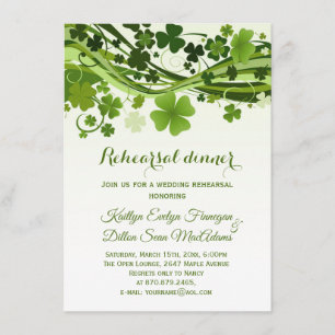 Irish Shamrock, swirls Rehearsal Dinner Invitation