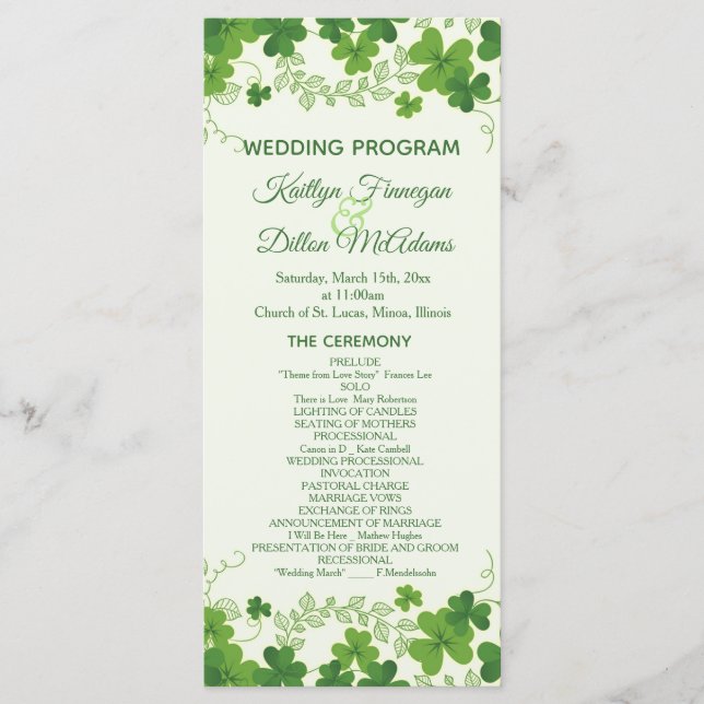 Irish Shamrock Wedding program (Front)
