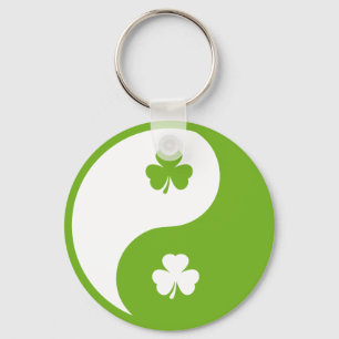 irish shamrock ying and yang keychain