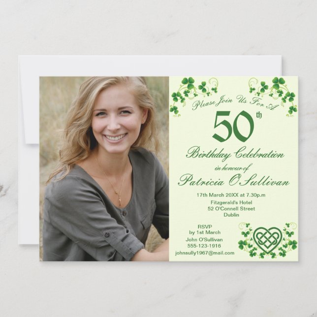Irish Shamrocks and Celtic Love Knot Invitation (Front)